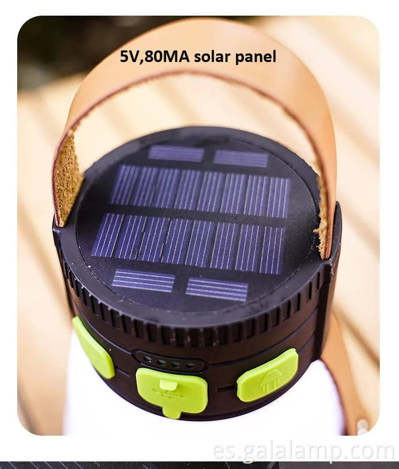 Linterera para acampar recargable solar de peso ultraligero con cargador de teléfono